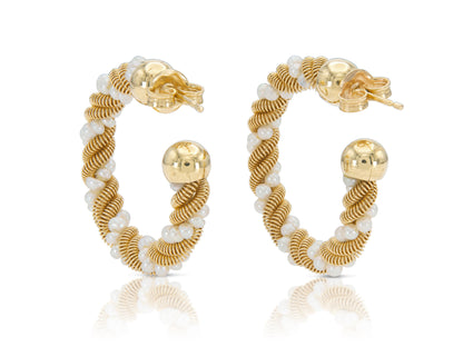 Pearl & Gold Twist Hoop Earrings