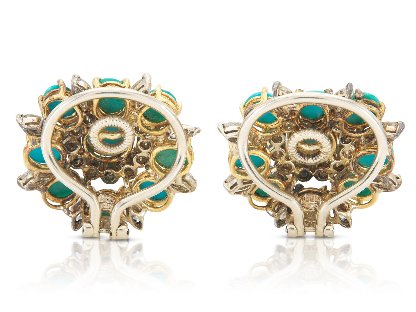 Vintage 1950s Turquoise Flower Earrings with Diamonds