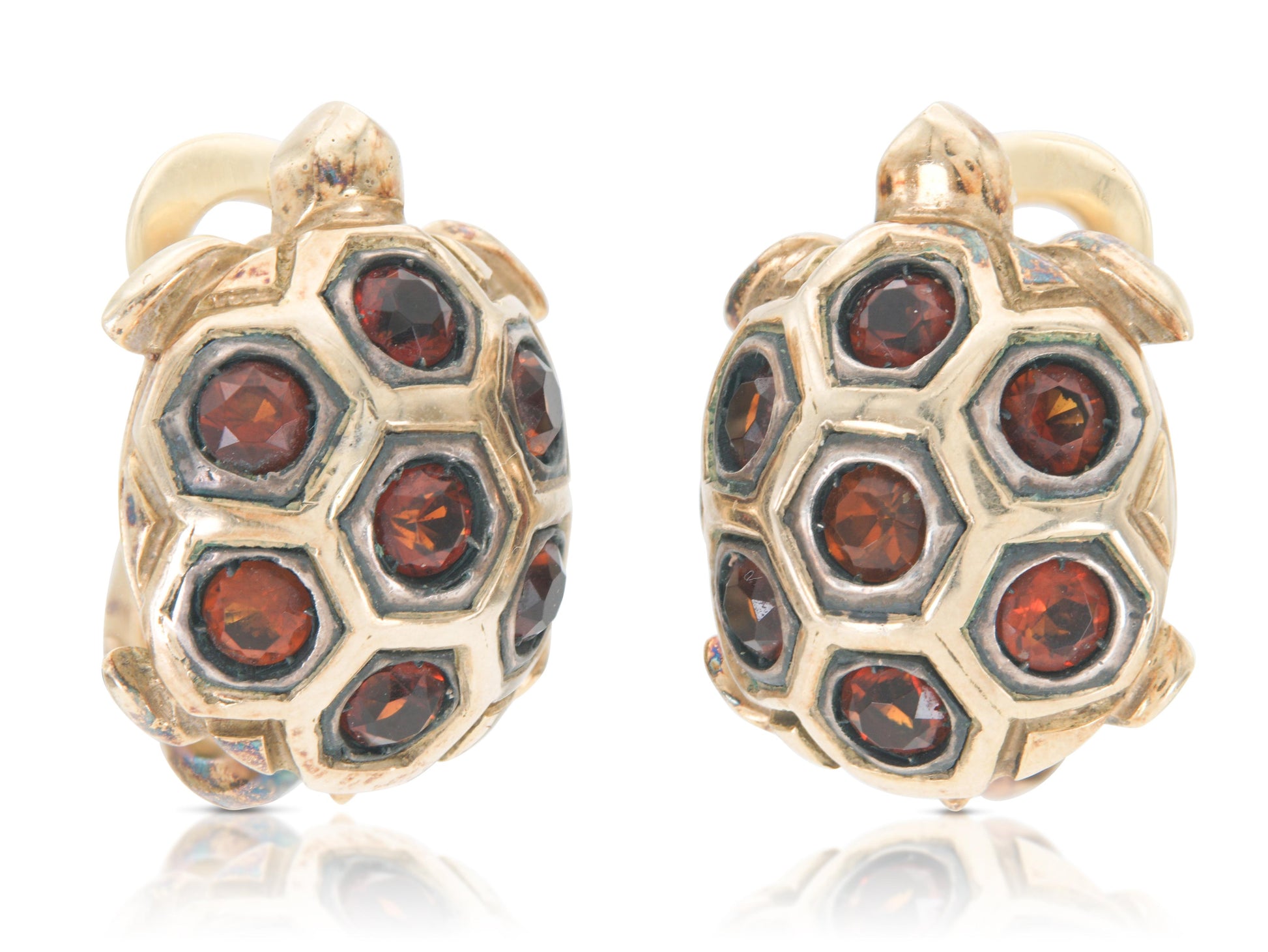 Vintage 1970s Gold and Garnet Turtle Earrings