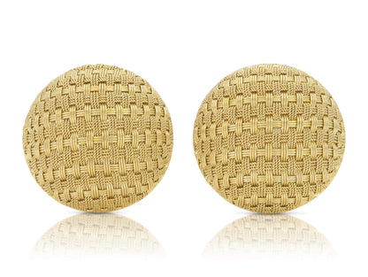 Vintage 1940s Retro Gold Basket Weave Button Earrings