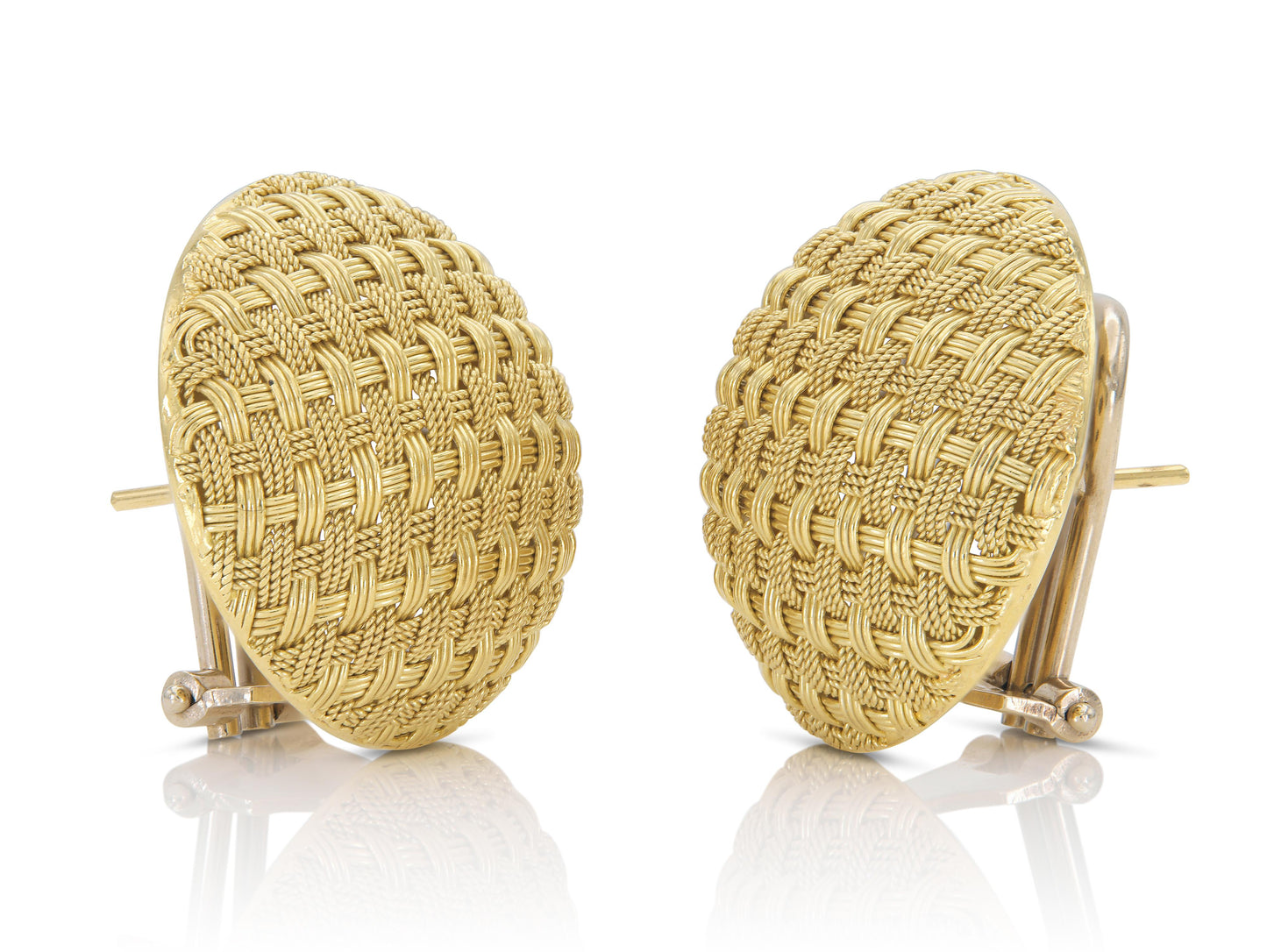 Vintage 1940s Retro Gold Basket Weave Button Earrings