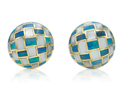 Vintage 1980s Tiffany & Co. Angela Cummings Opal & MOP Checkerboard Earrings