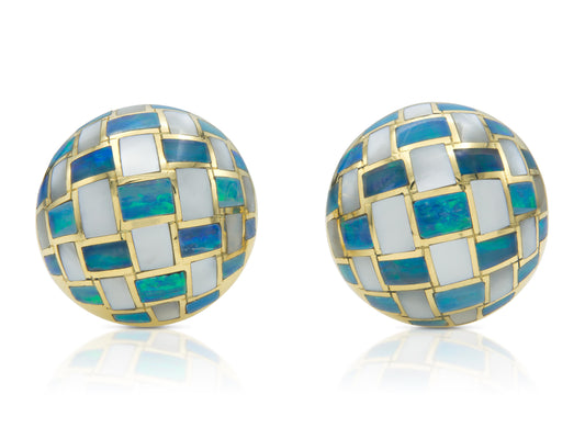 Vintage 1980s Tiffany & Co. Angela Cummings Opal & MOP Checkerboard Earrings