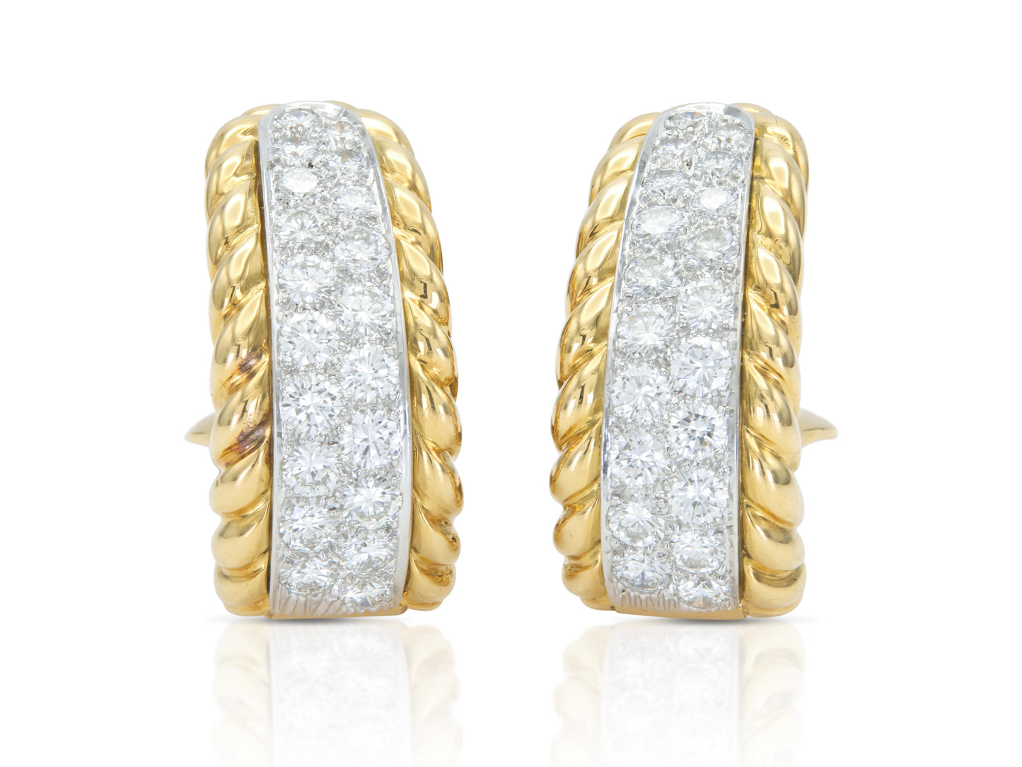Vintage 1970s David Webb 5.00 Carat Diamond and Gold Rope Hoop Earrings
