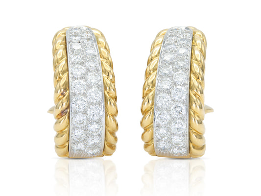 Vintage 1970s David Webb 5.00 Carat Diamond and Gold Rope Hoop Earrings