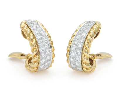 Vintage 1970s David Webb 5.00 Carat Diamond and Gold Rope Hoop Earrings