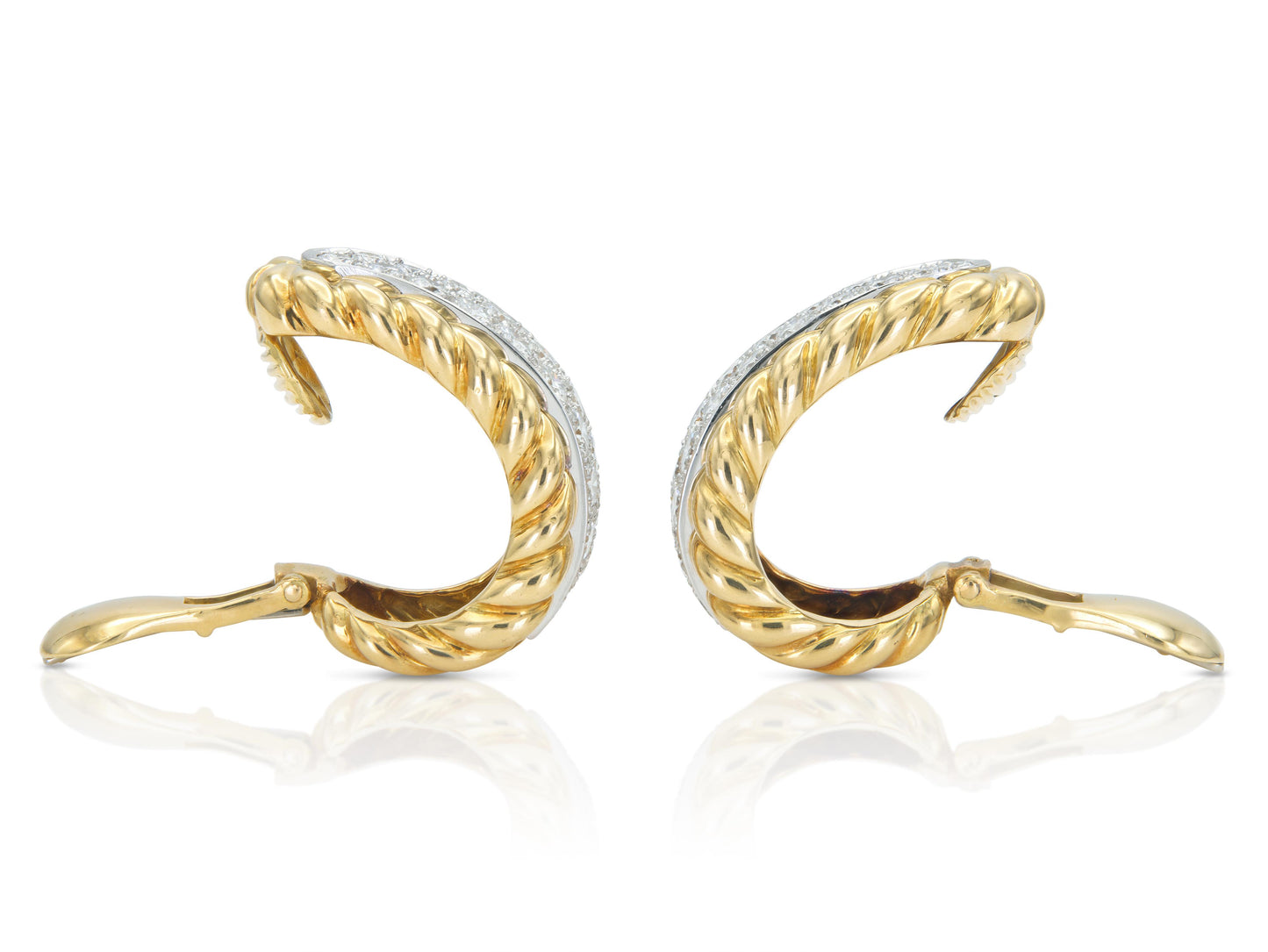 Vintage 1970s David Webb 5.00 Carat Diamond and Gold Rope Hoop Earrings