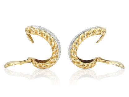 Vintage 1970s David Webb 5.00 Carat Diamond and Gold Rope Hoop Earrings