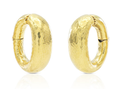 David Webb Hammered Gold Hoop Earrings