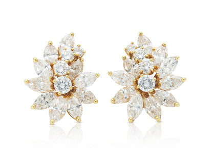 Vintage 1960s Cartier 8.70 Carat Diamond Cluster Earrings