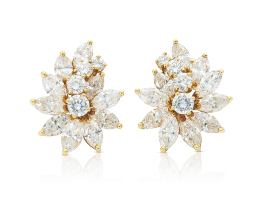 Vintage 1960s Cartier 8.70 Carat Diamond Cluster Earrings