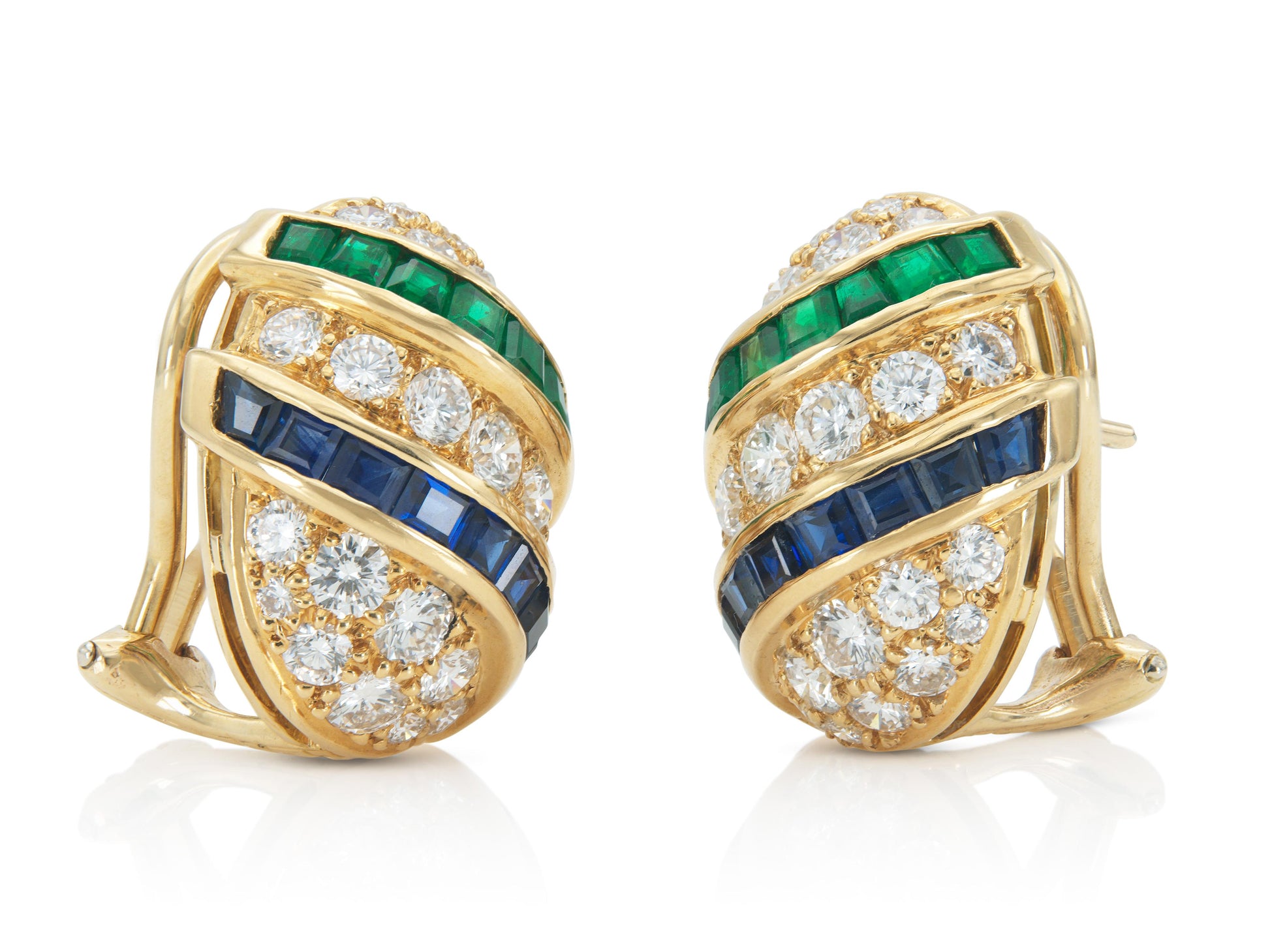 Oscar Heyman Diamond, Emerald & Sapphire Earrings