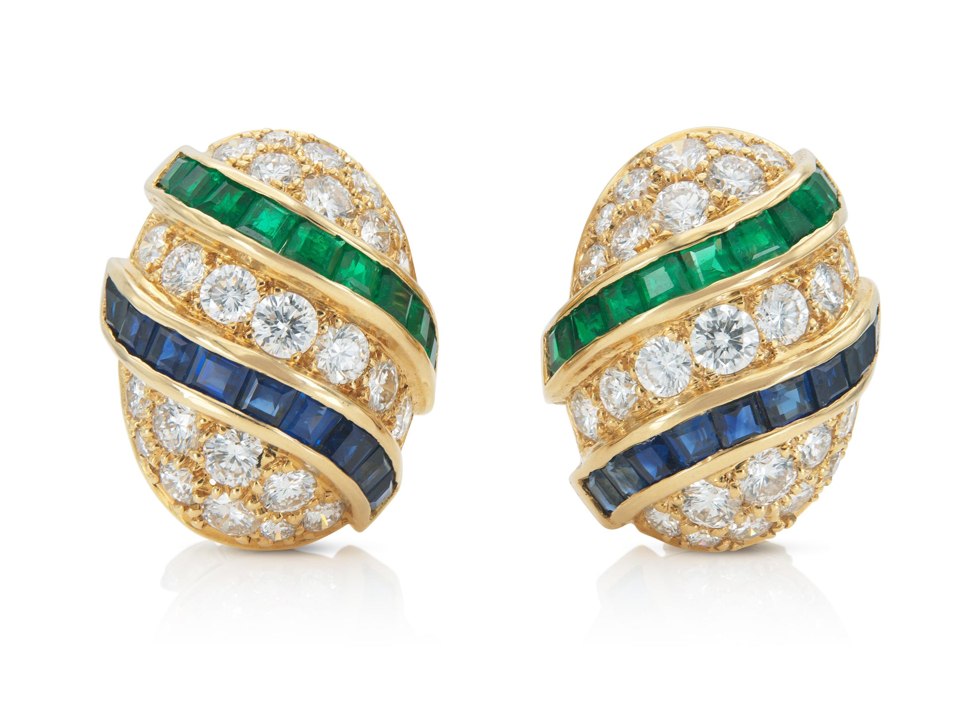 Oscar Heyman Diamond, Emerald & Sapphire Earrings