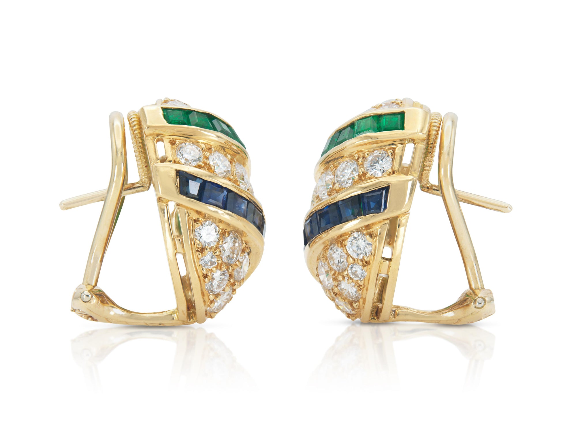 Oscar Heyman Diamond, Emerald & Sapphire Earrings