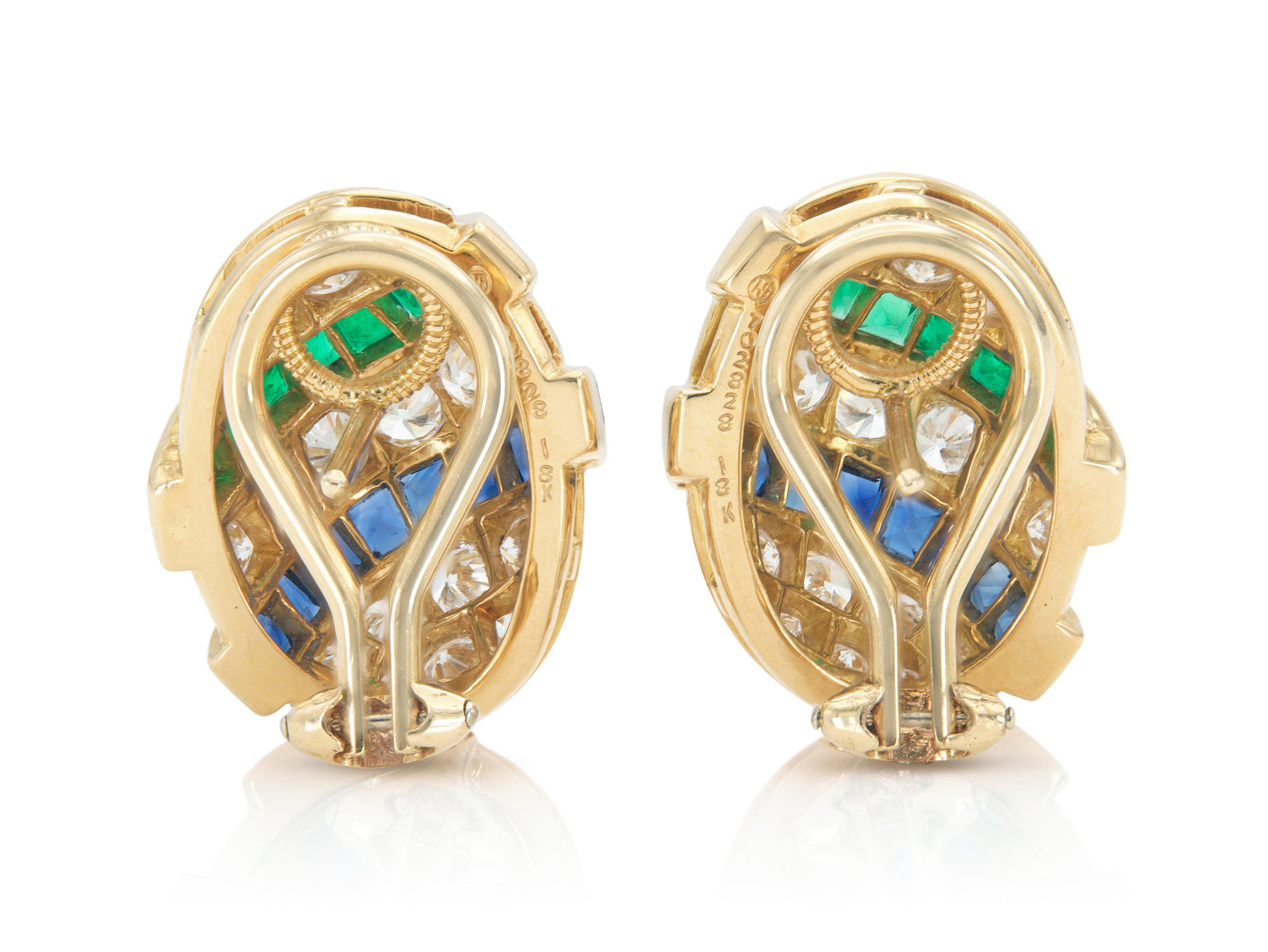 Oscar Heyman Diamond, Emerald & Sapphire Earrings