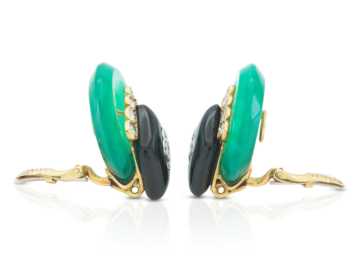 Vintage 1970s Van Cleef & Arpels Chrysoprase, Onyx & Diamond Earrings