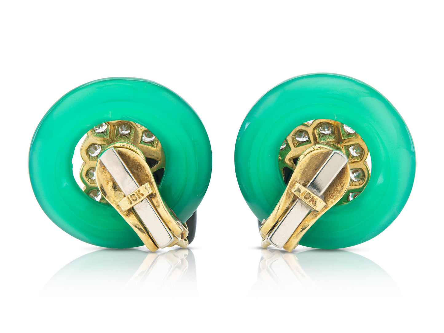 Vintage 1970s Van Cleef & Arpels Chrysoprase, Onyx & Diamond Earrings