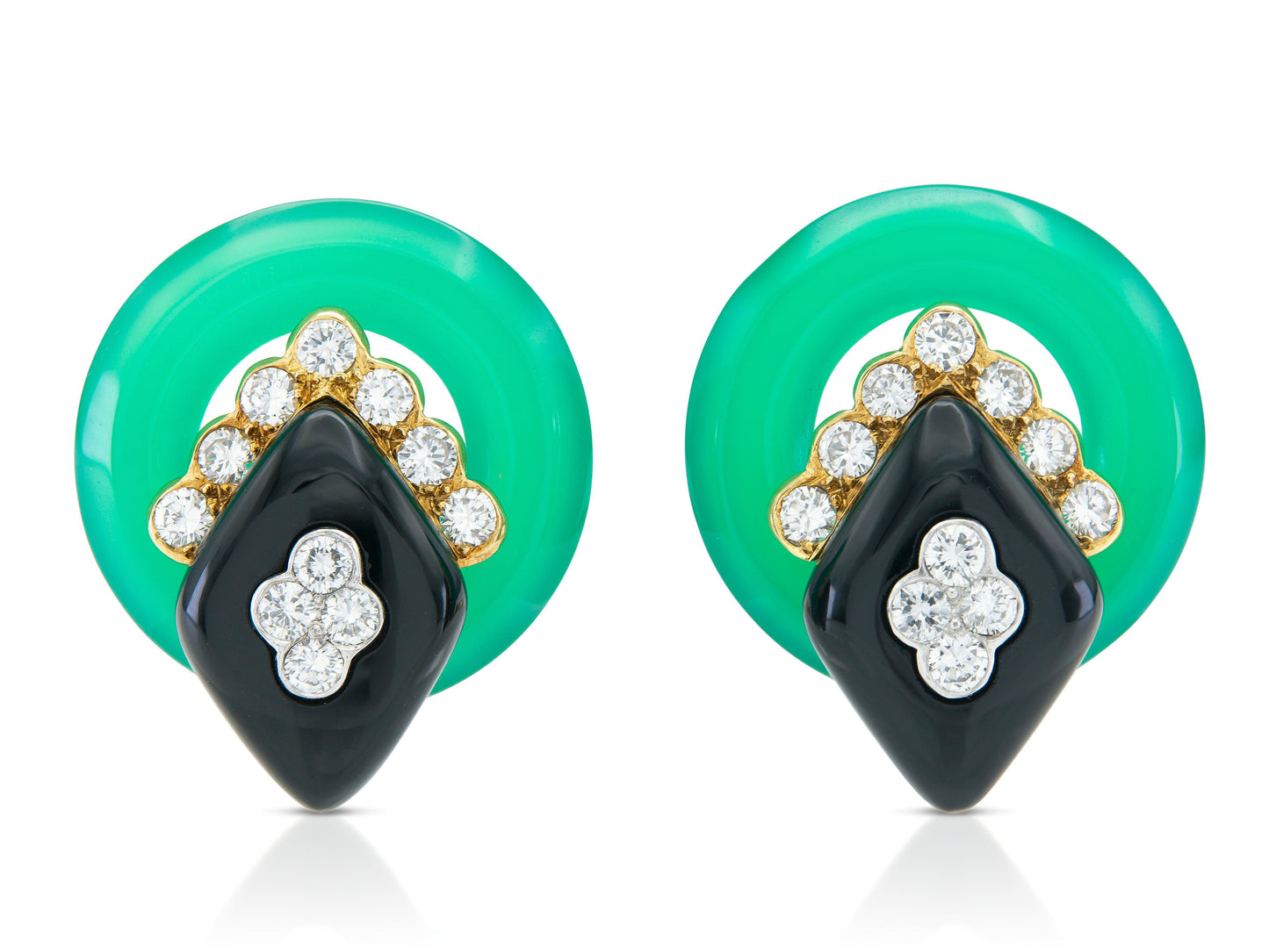 Vintage 1970s Van Cleef & Arpels Chrysoprase, Onyx & Diamond Earrings