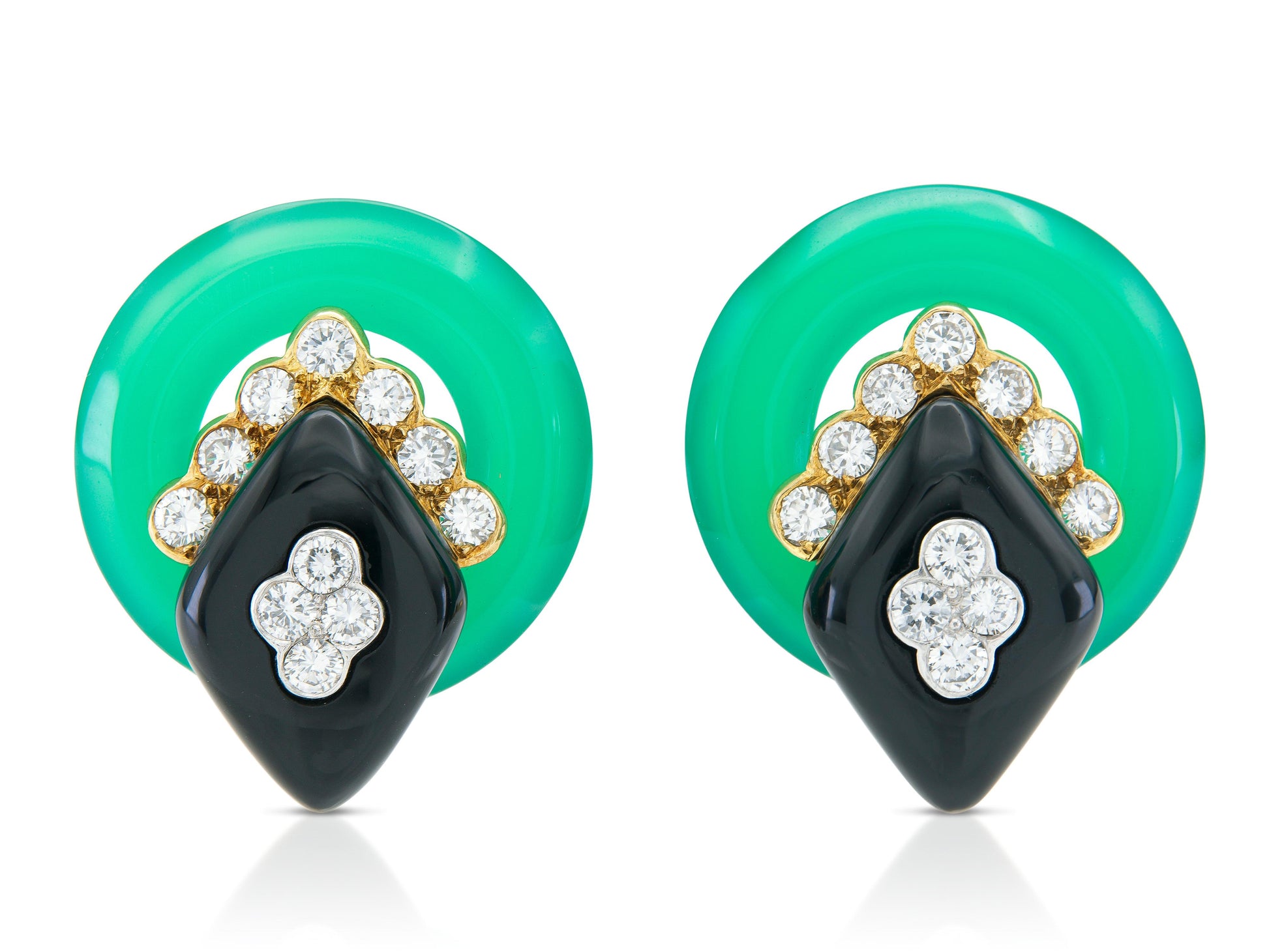 Vintage 1970s Van Cleef & Arpels Chrysoprase, Onyx & Diamond Earrings