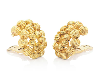 Vintage 1960s Lalaounis Textured Gold Balls Swirl Earrings