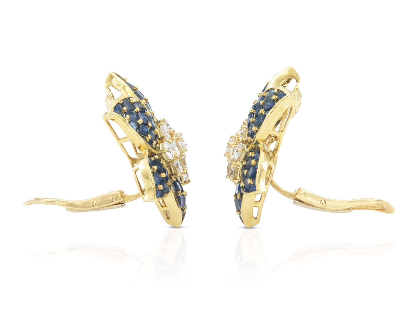 Vintage 1960s 12.00 Carat Sapphire and 2.50 Carat Diamond Flower Earrings