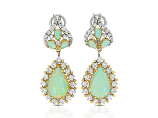 Vintage 1950s Opal and Diamond Detachable Dangle Earrings