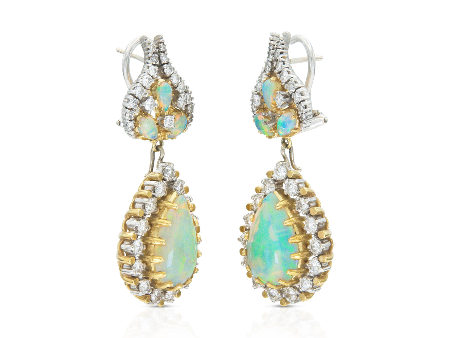 Vintage 1950s Opal and Diamond Detachable Dangle Earrings