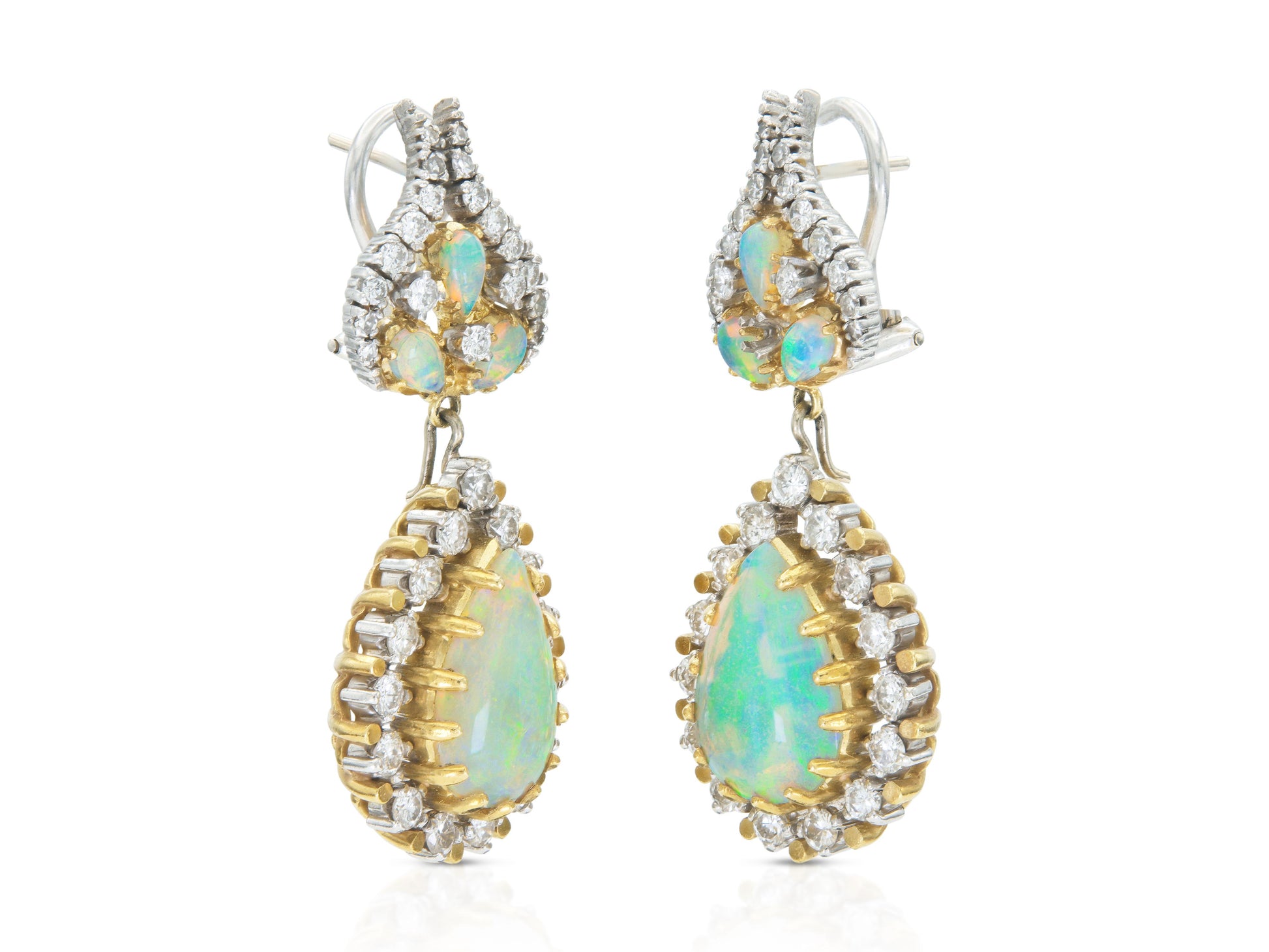 Vintage 1950s Opal and Diamond Detachable Dangle Earrings