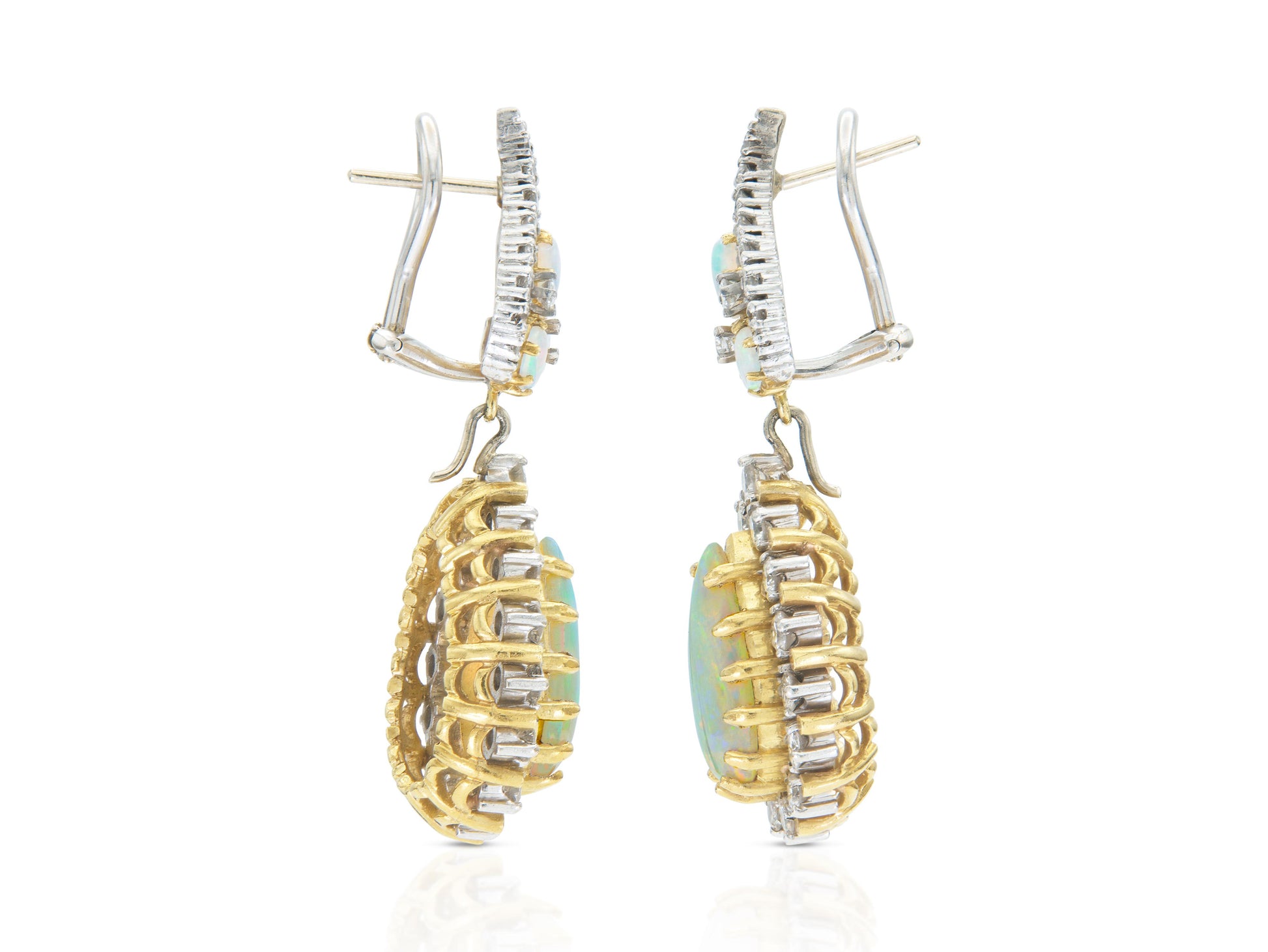 Vintage 1950s Opal and Diamond Detachable Dangle Earrings