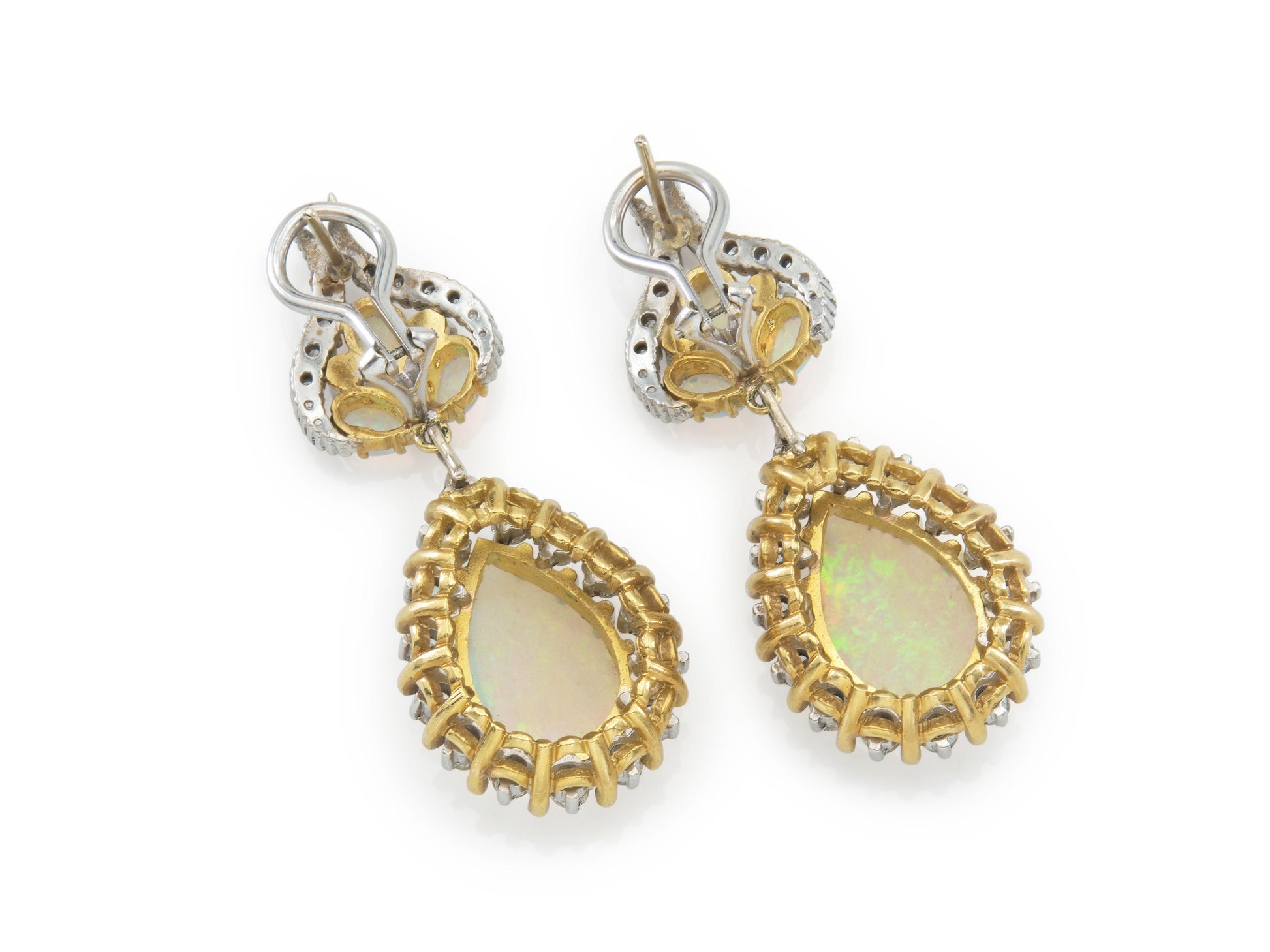 Vintage 1950s Opal and Diamond Detachable Dangle Earrings