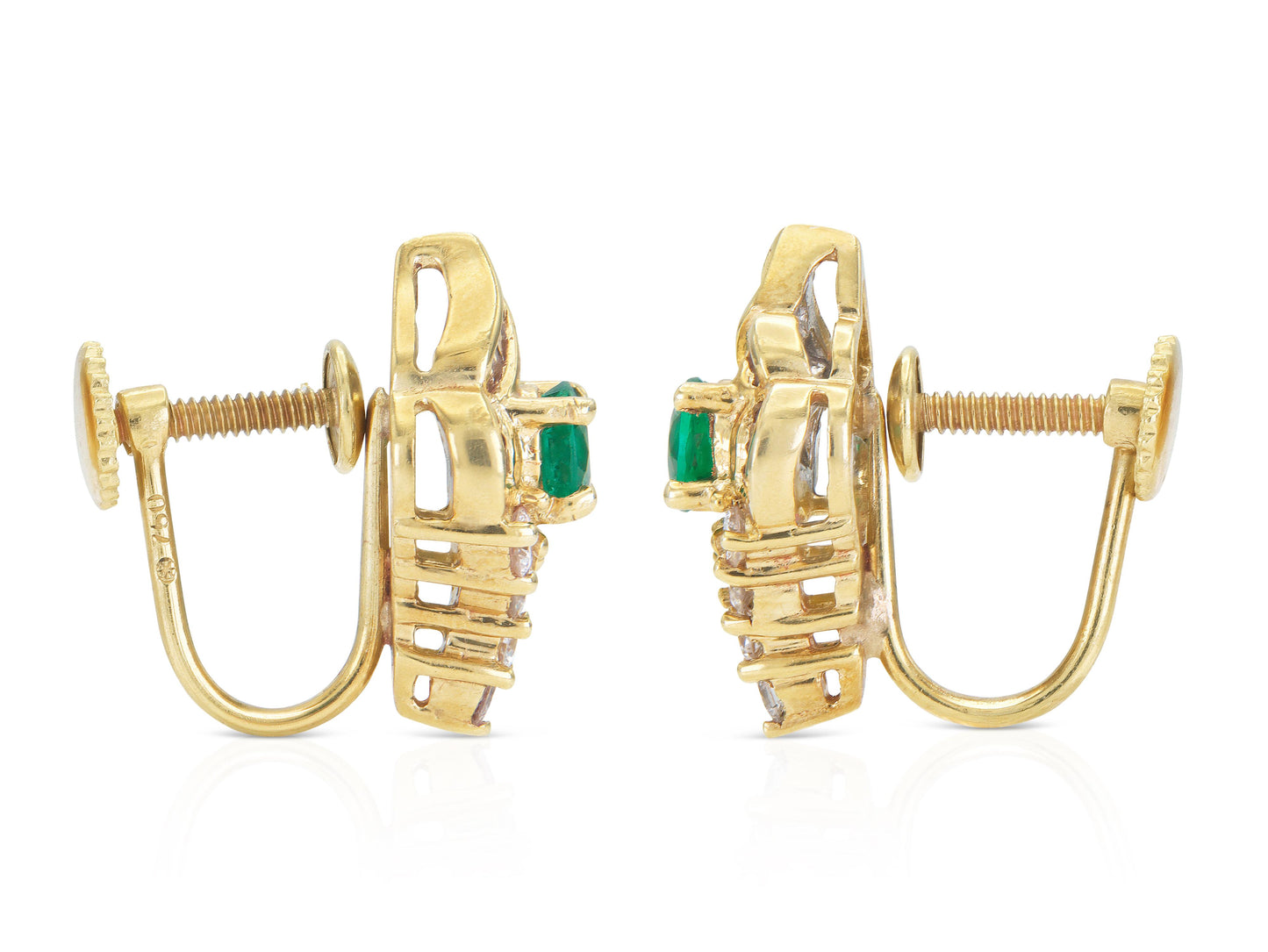 Vintage 1970s Emerald and Diamond Earrings