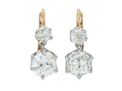 3.51 Carat Old Mine Cut Diamond Dangling Drop Earrings