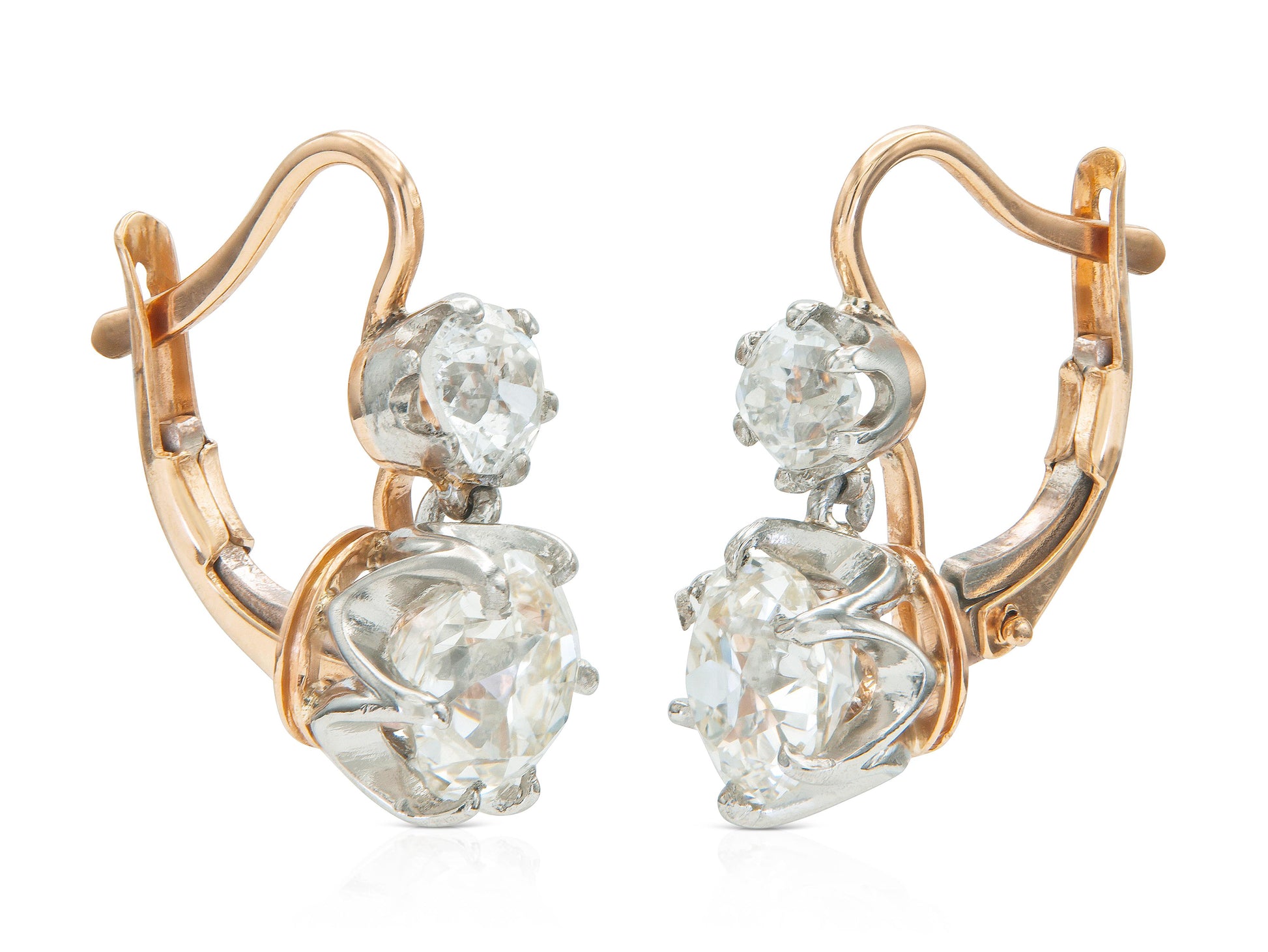 3.51 Carat Old Mine Cut Diamond Dangling Drop Earrings