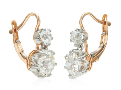 3.51 Carat Old Mine Cut Diamond Dangling Drop Earrings