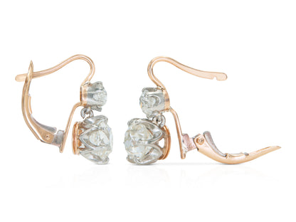 3.51 Carat Old Mine Cut Diamond Dangling Drop Earrings