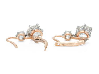 3.51 Carat Old Mine Cut Diamond Dangling Drop Earrings