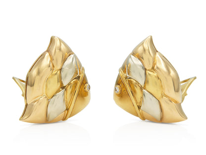 Vintage 1990s Bvlgari Tri-Tone Fish Earrings