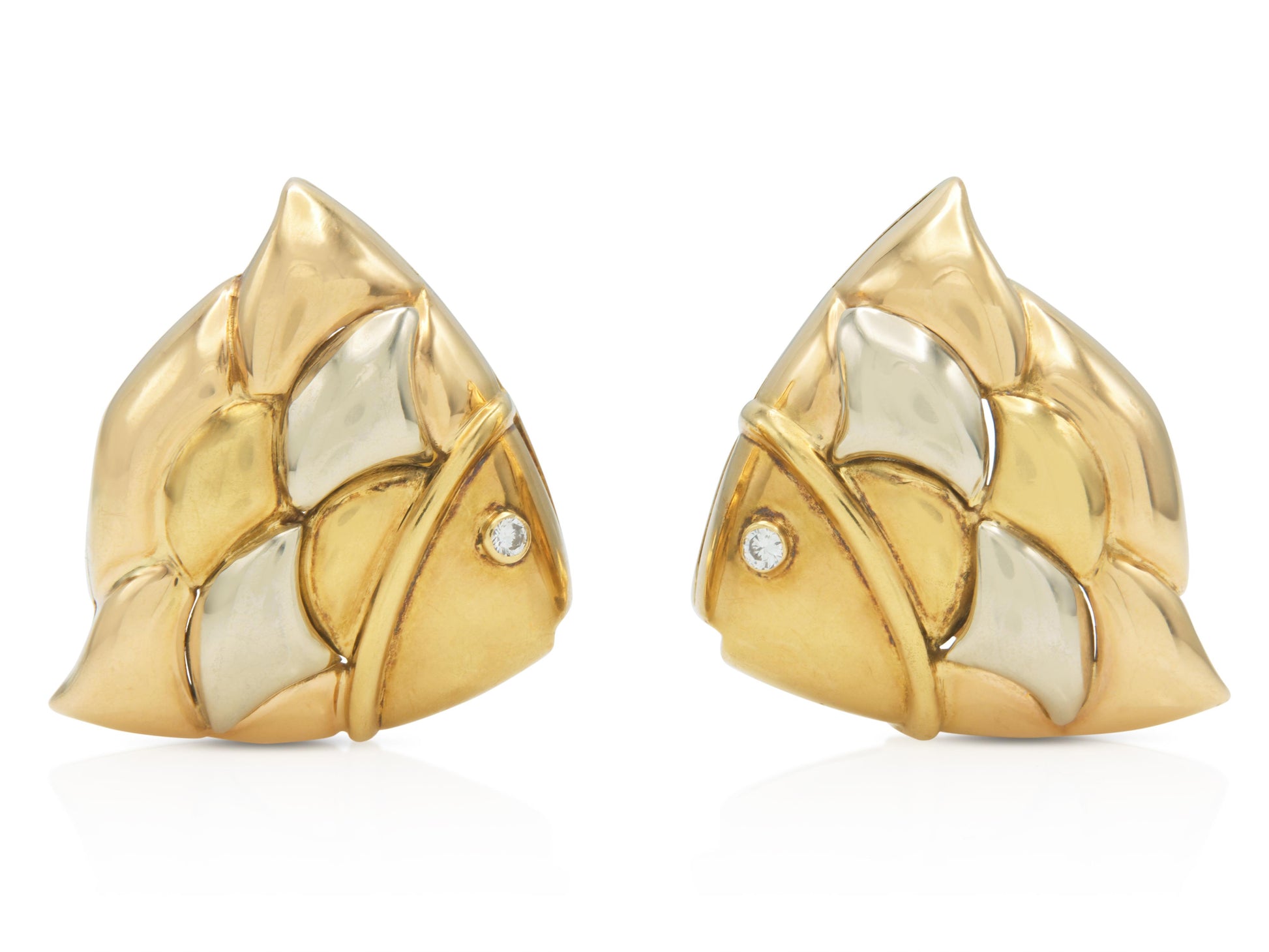 Vintage 1990s Bvlgari Tri-Tone Fish Earrings