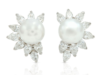 Vintage 1980s Cartier Pearl and Diamond Earrings