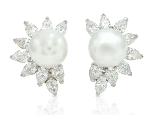 Vintage 1980s Cartier Pearl and Diamond Earrings