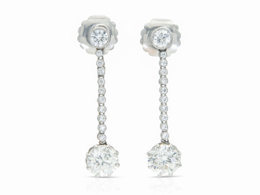Antique Art Deco 1930s 4.80 Carat Diamond Dangle Earrings