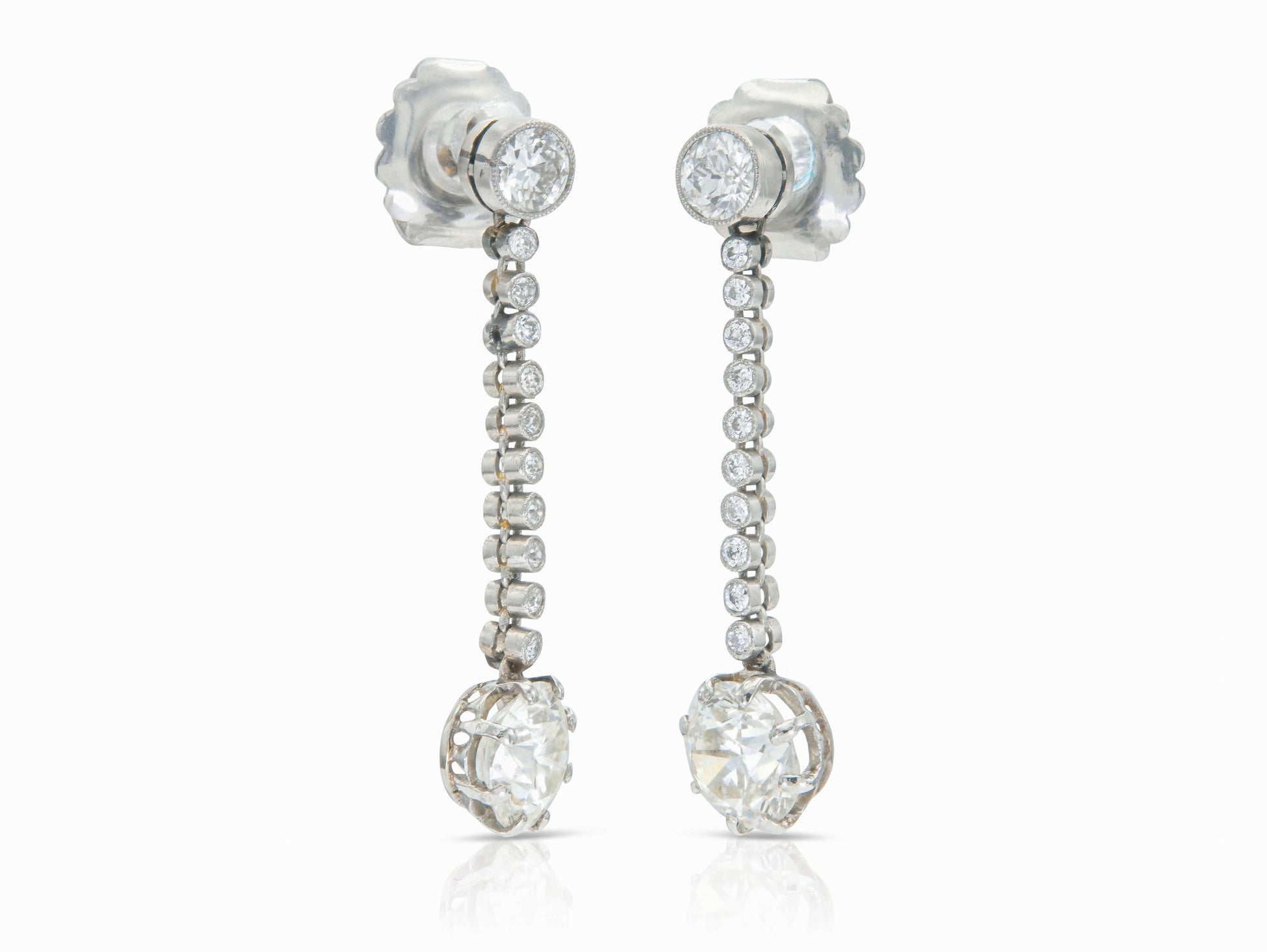 Antique Art Deco 1930s 4.80 Carat Diamond Dangle Earrings