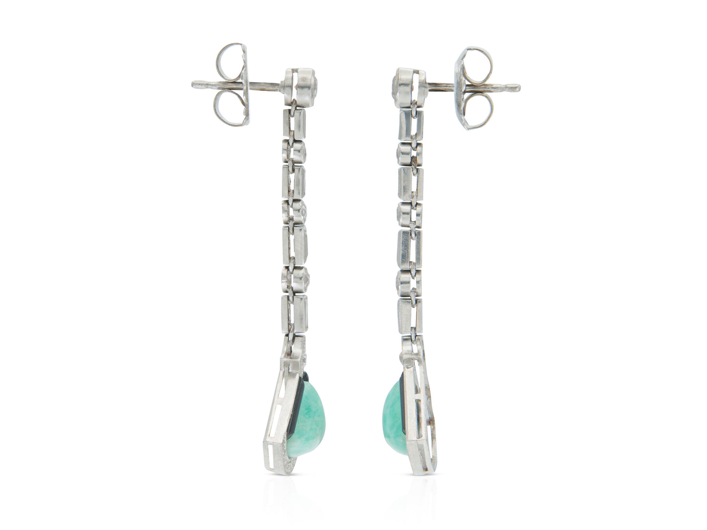 Antique Art Deco Jade, Diamond and Onyx Dangle Earrings