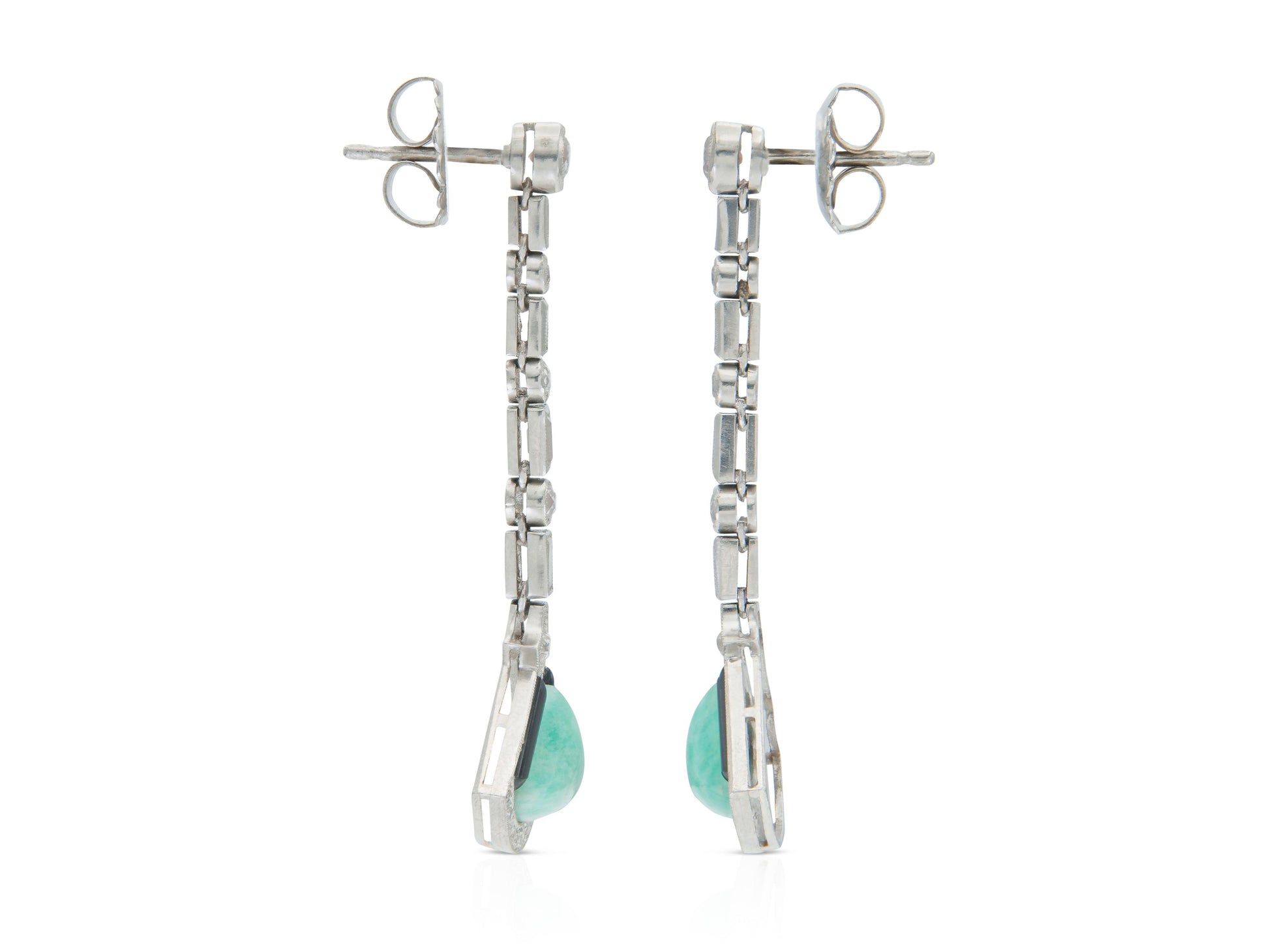 Antique Art Deco Jade, Diamond and Onyx Dangle Earrings