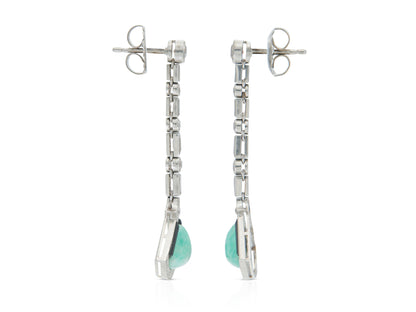 Antique Art Deco Jade, Diamond and Onyx Dangle Earrings