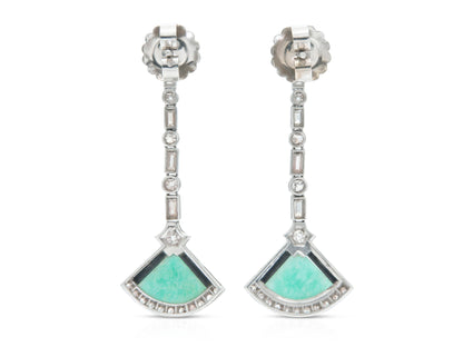 Antique Art Deco Jade, Diamond and Onyx Dangle Earrings