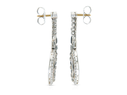 Antique Art Deco Onyx and Diamond Circle Dangle Earrings