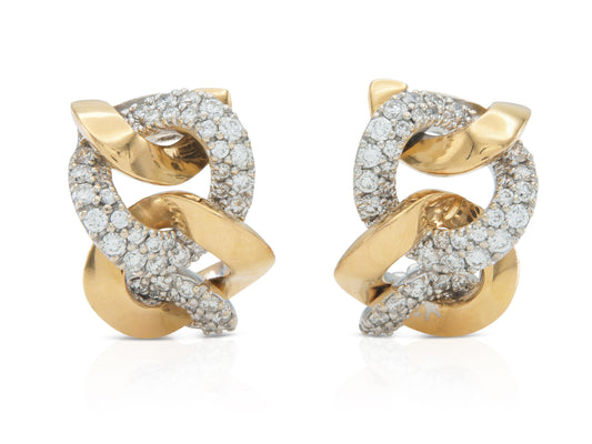 3.00 Carat Diamond & Gold Link Huggie Earrings