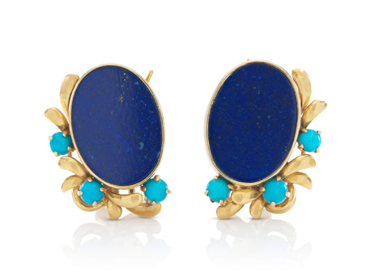 Vintage 1960s Lapis Lazuli & Turquoise Earrings