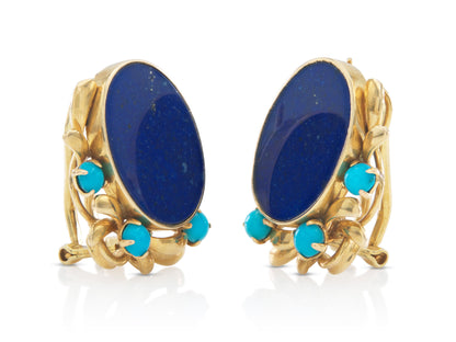 Vintage 1960s Lapis Lazuli & Turquoise Earrings